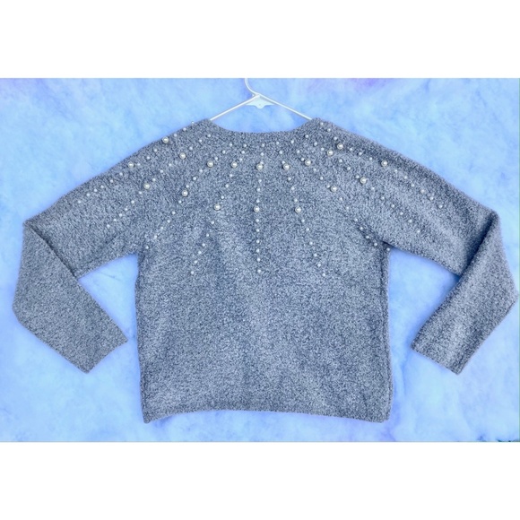HP! Joe's ❉ Pearl Embellished Boucle Cardigan Sweater in Grey Size L 12-14 - Picture 4 of 8